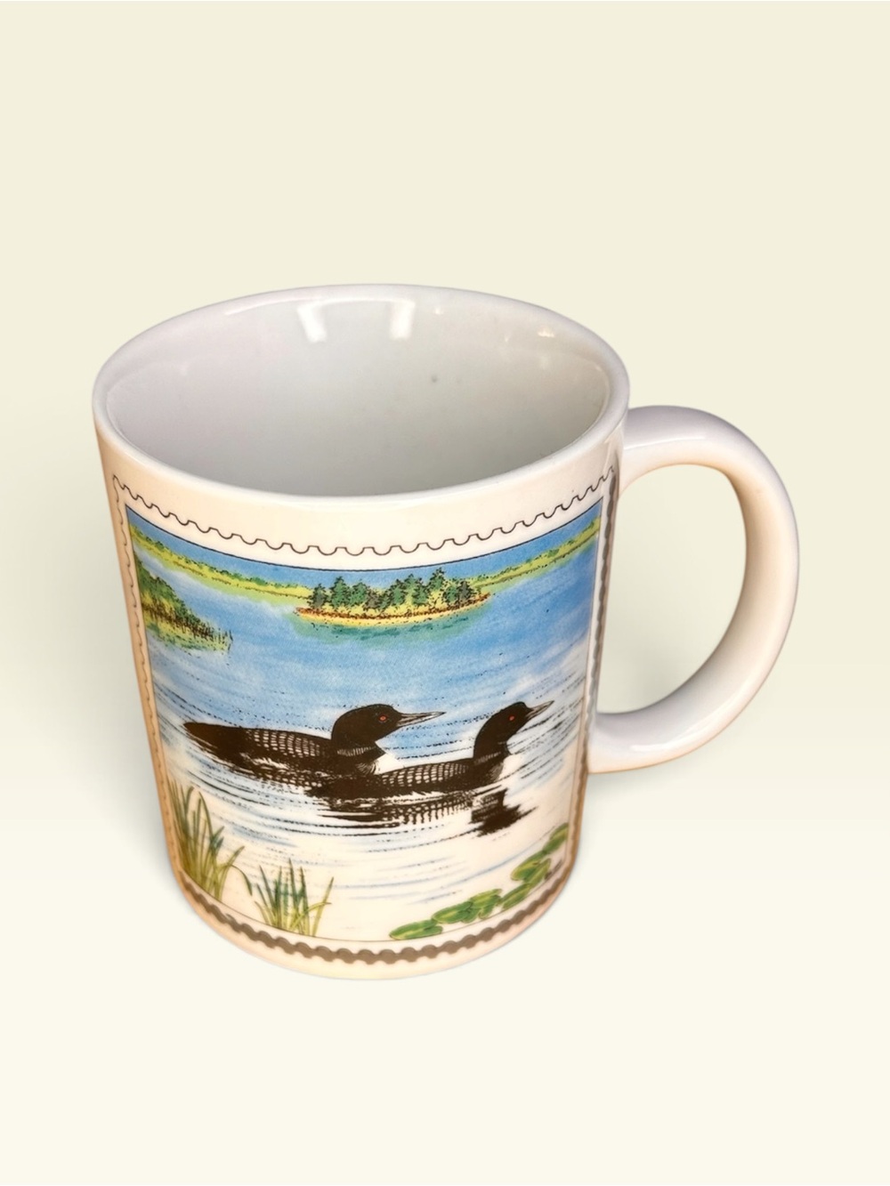 Vintage Common Loons Coffee Mug White Ceramic Duck Bird Cup